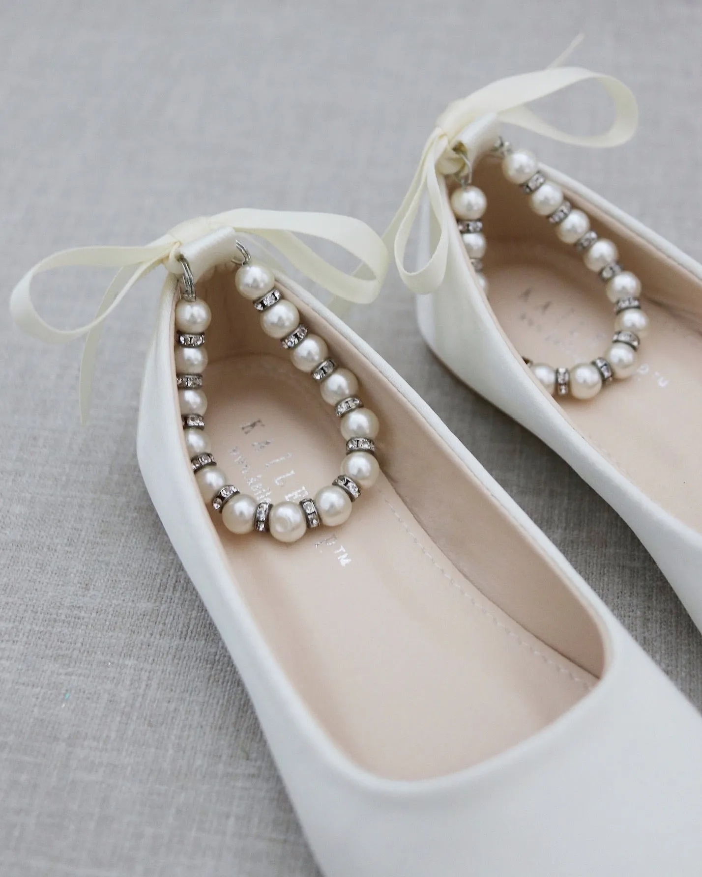 Satin Flats with Pearls Ankle Strap