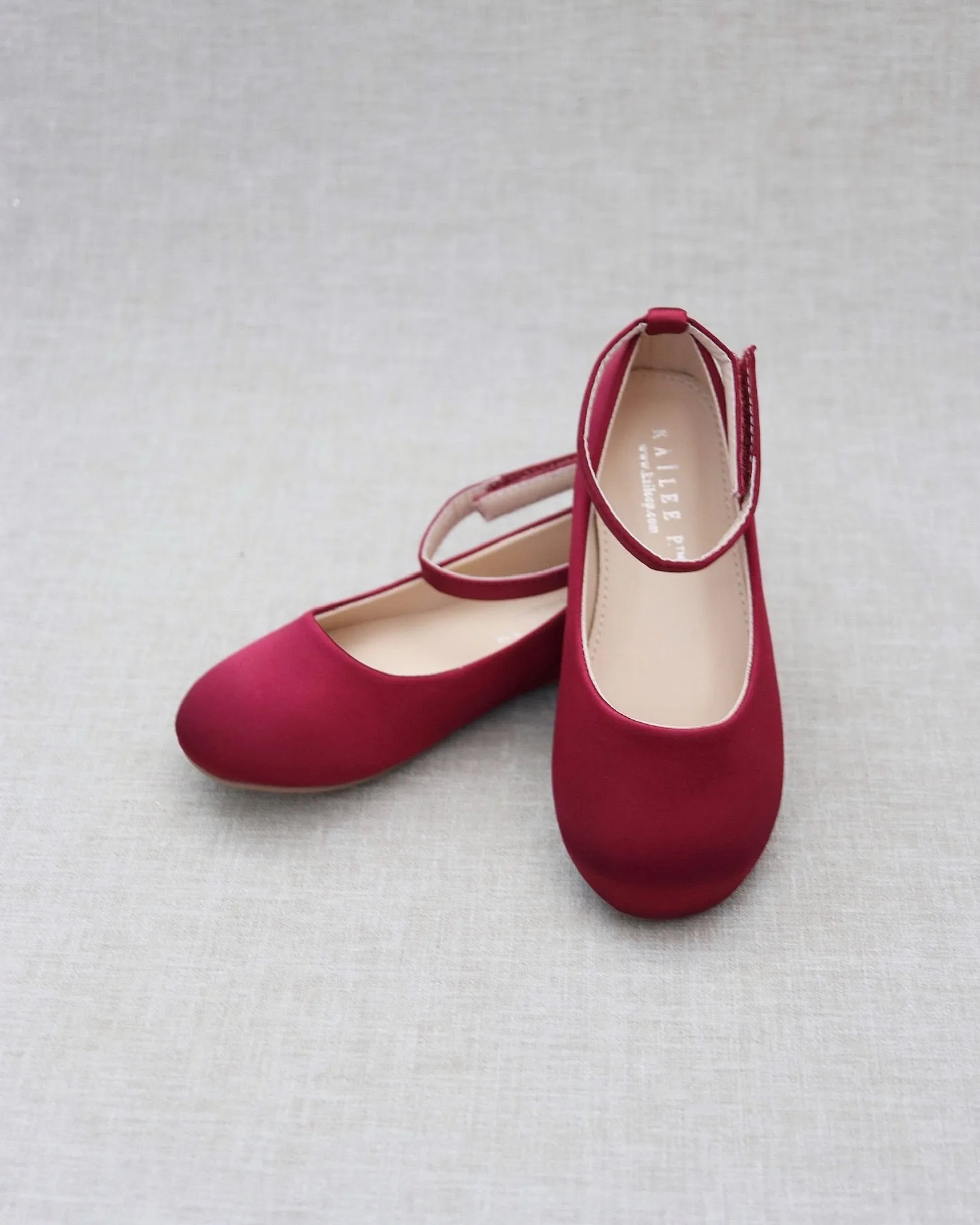 Satin Flats with Velcro Ankle Strap