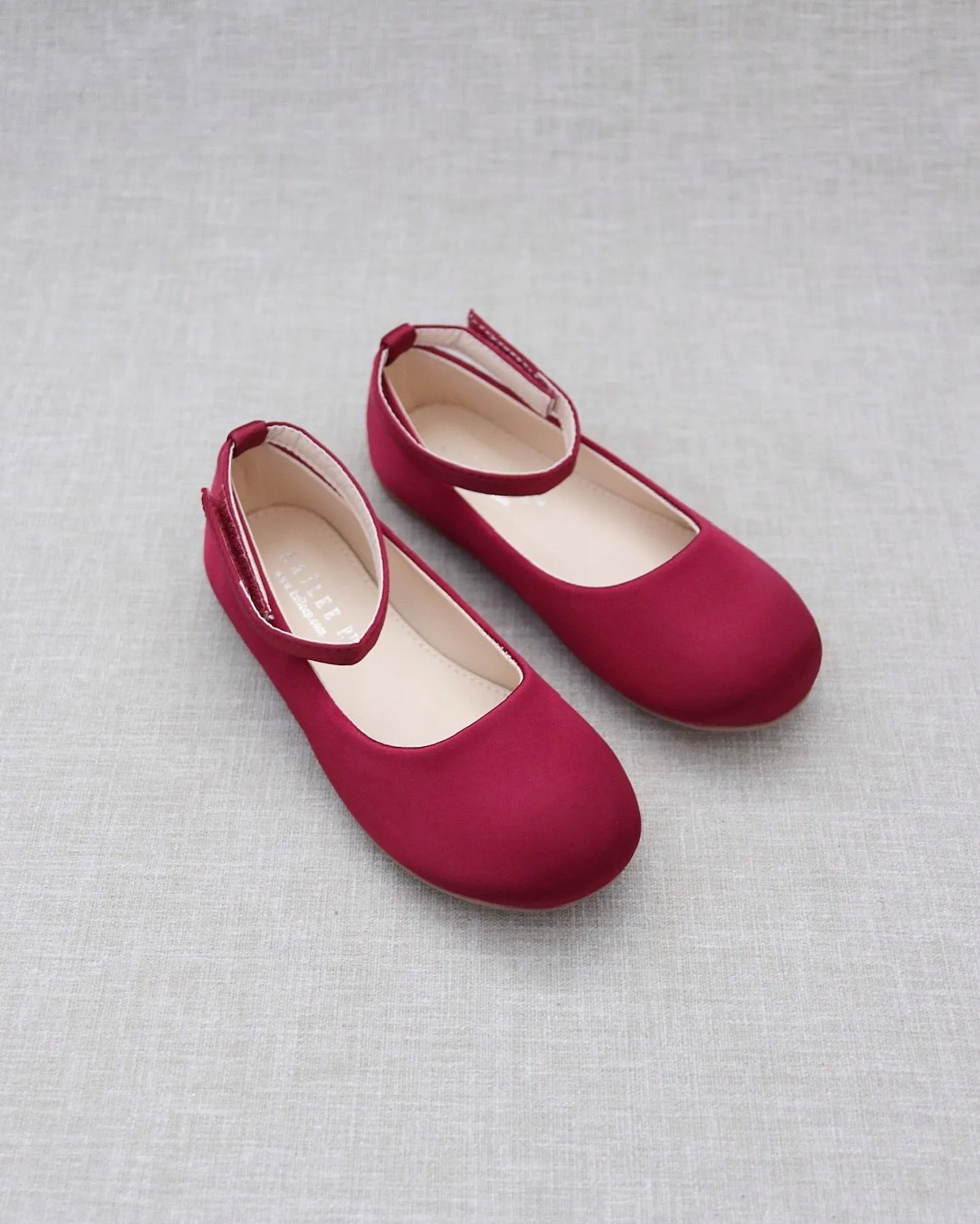 Satin Flats with Velcro Ankle Strap