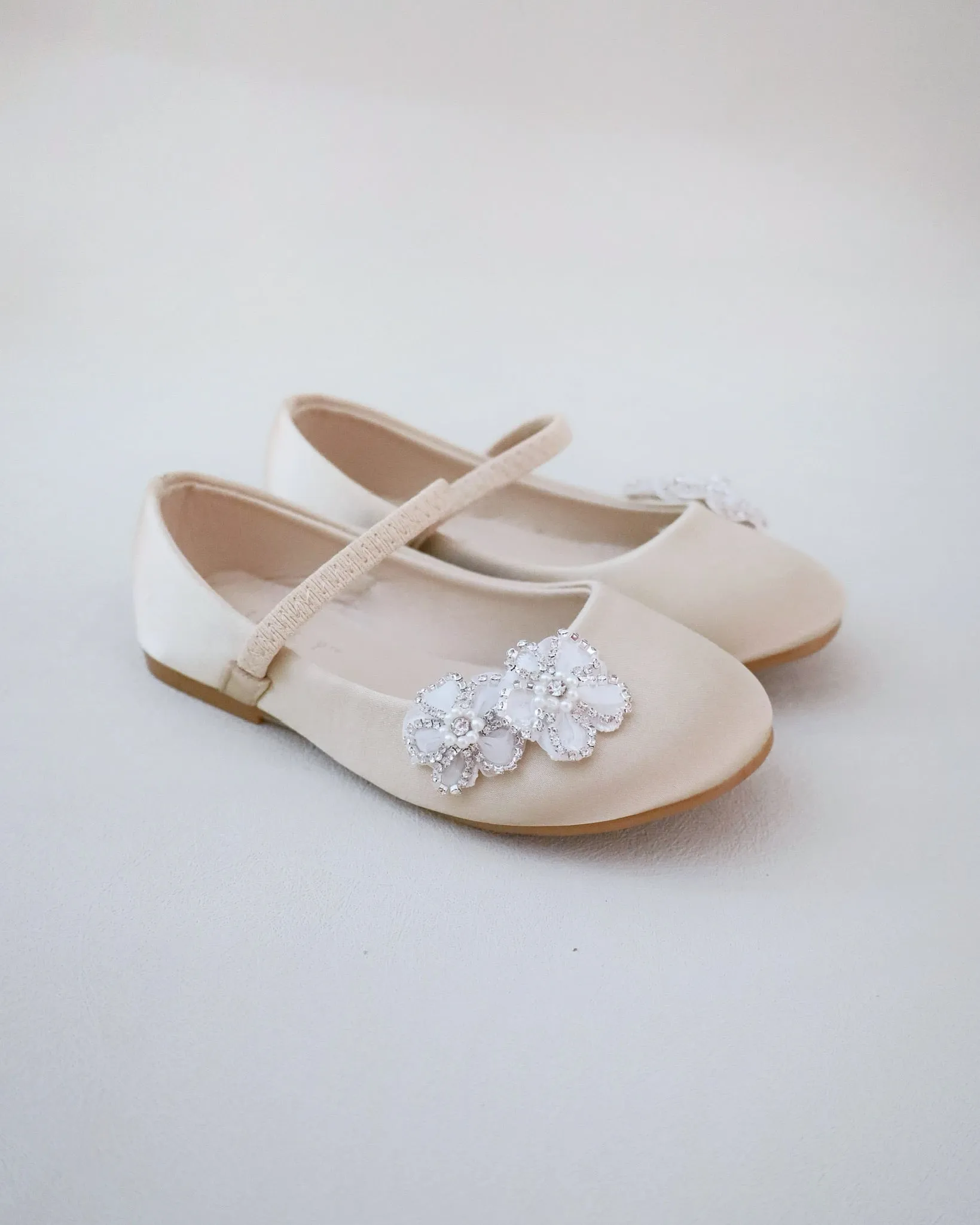 Satin Mary Jane Flats with Rhinestones Chassia Flower
