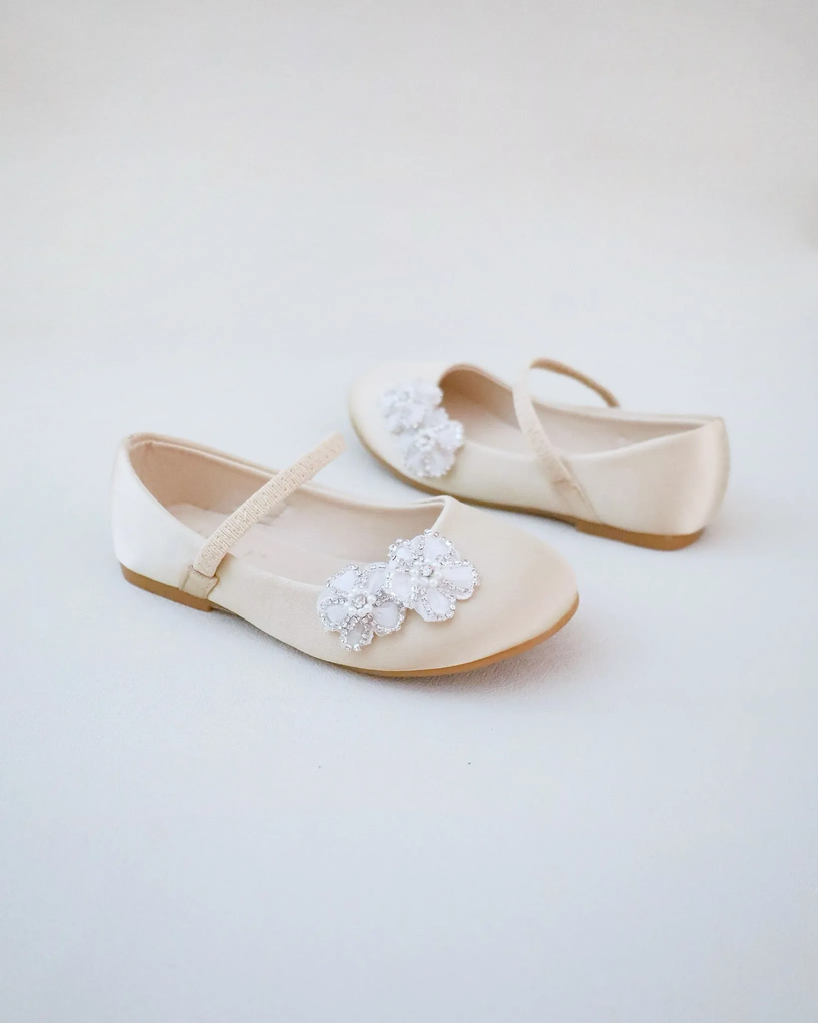 Satin Mary Jane Flats with Rhinestones Chassia Flower