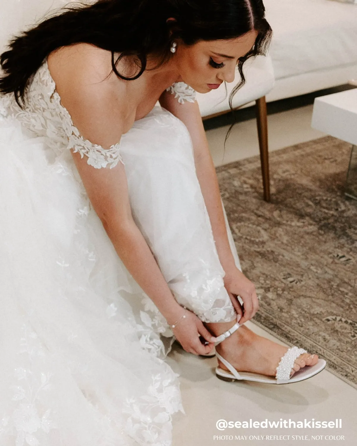 Satin Wedding Flat Sandal with Perla Applique