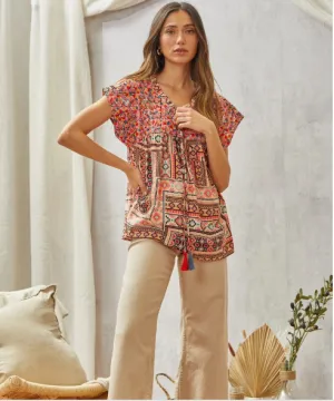 Savanna Jane Women's Multicolored Print Babydoll Top