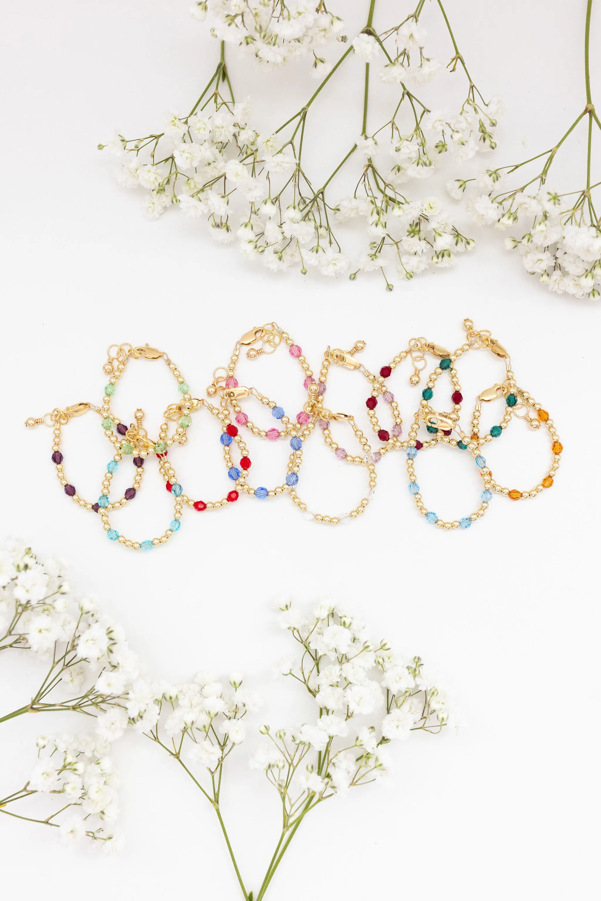 September Birthstone Dotted Mom   Mini Bracelet Set (3MM   4MM Beads)