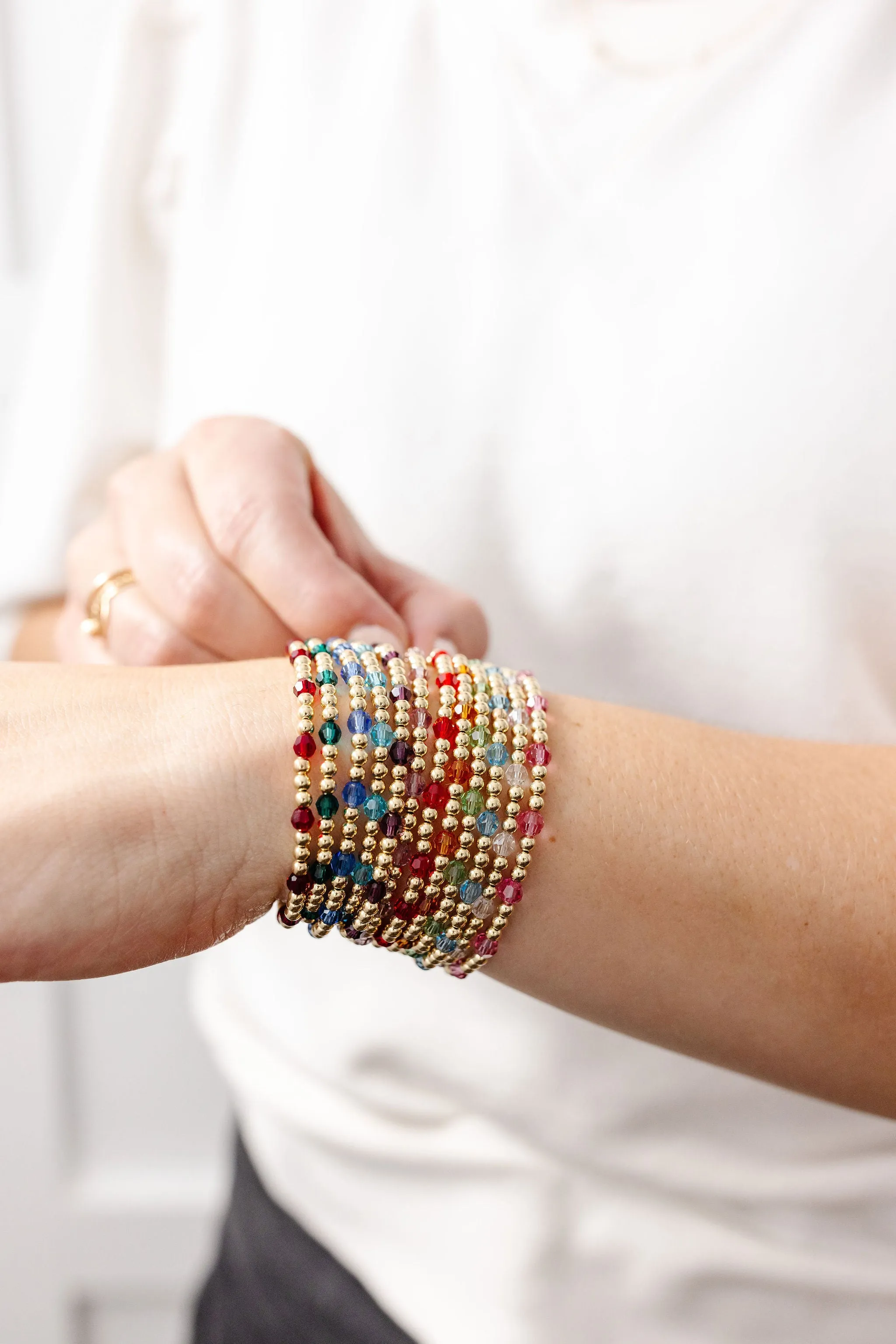 September Birthstone Dotted Mom   Mini Bracelet Set (3MM   4MM Beads)