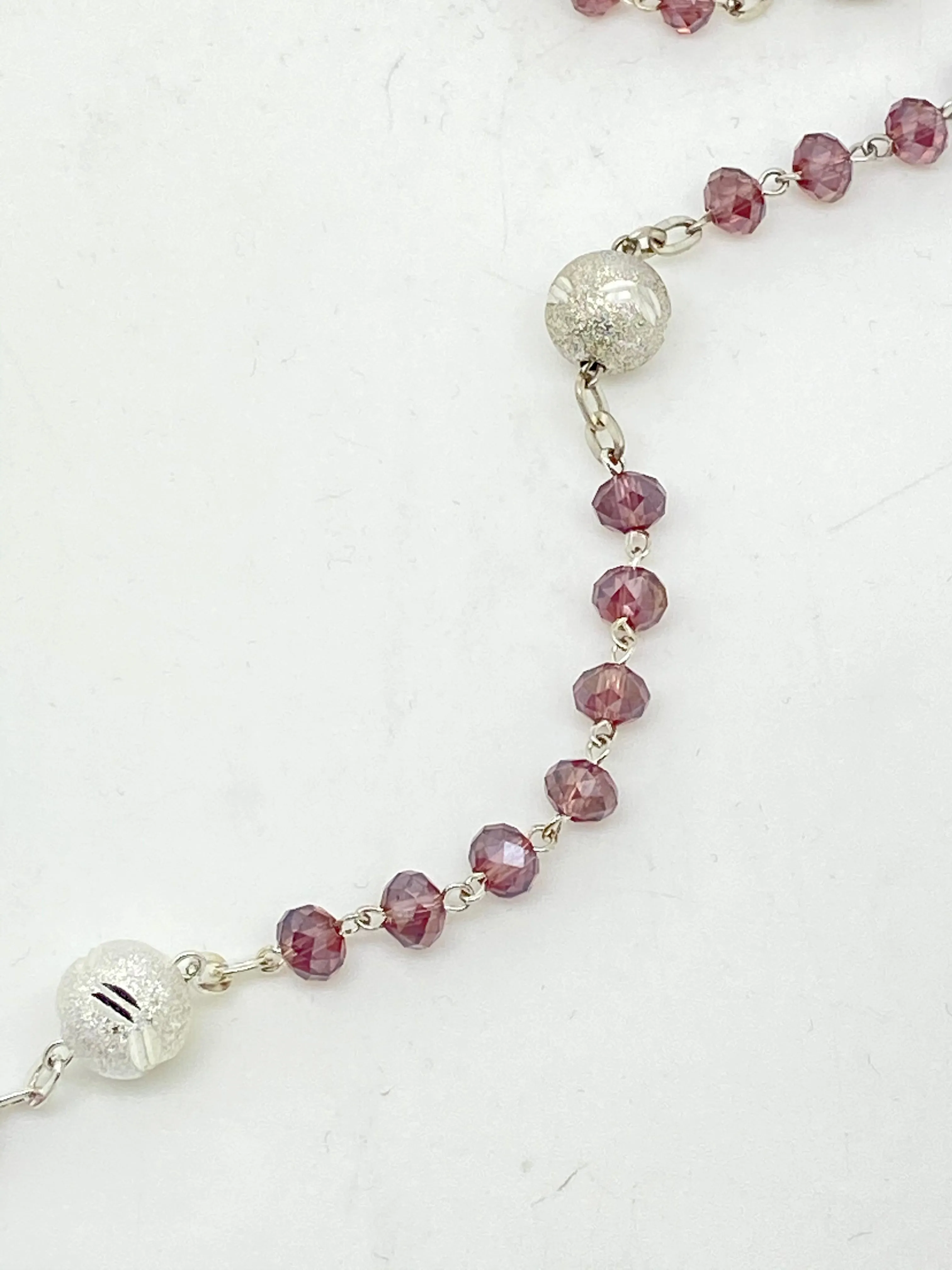 Seven Sorrows Purple Crystal Rosary - Silver
