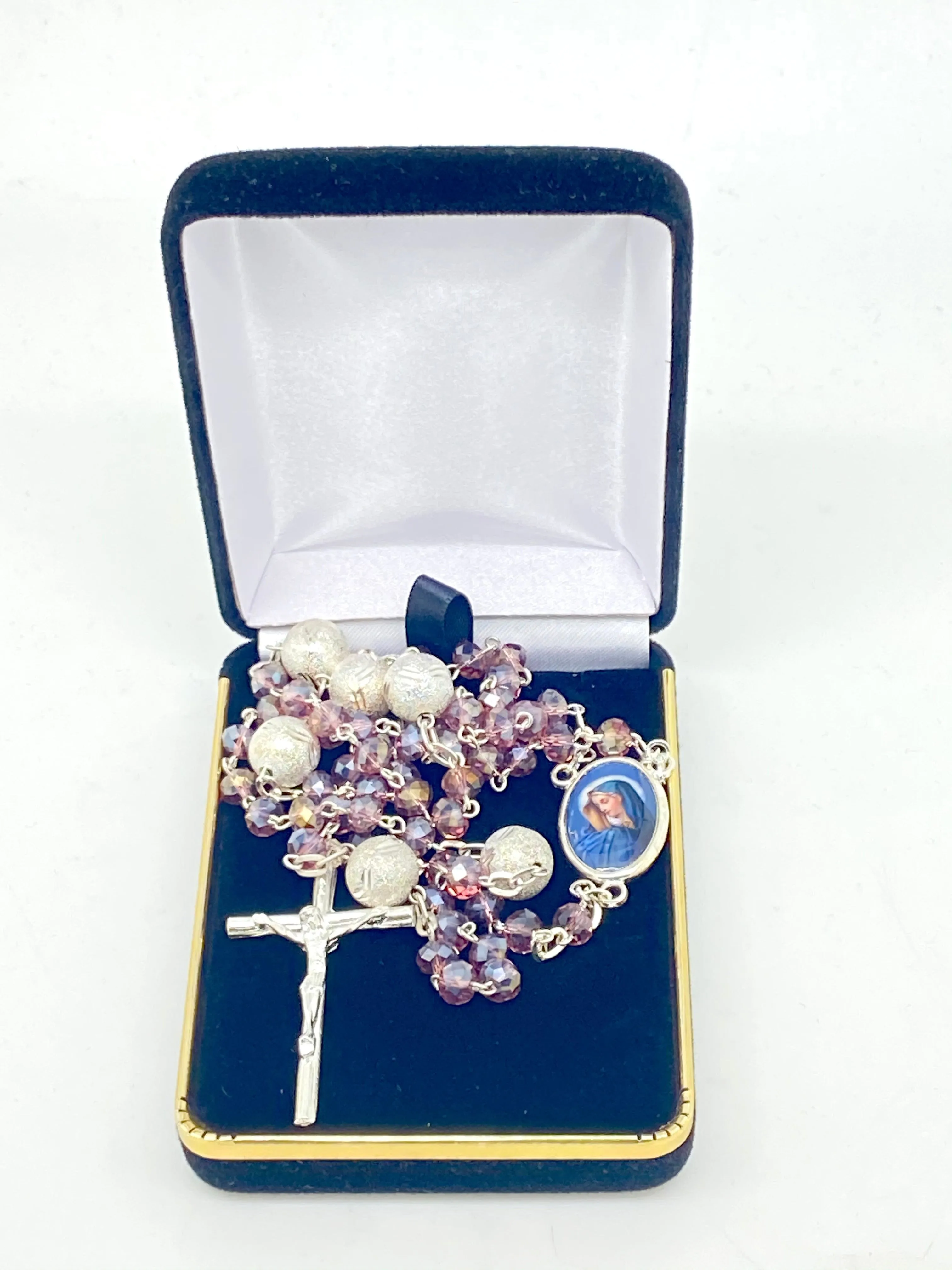Seven Sorrows Purple Crystal Rosary - Silver
