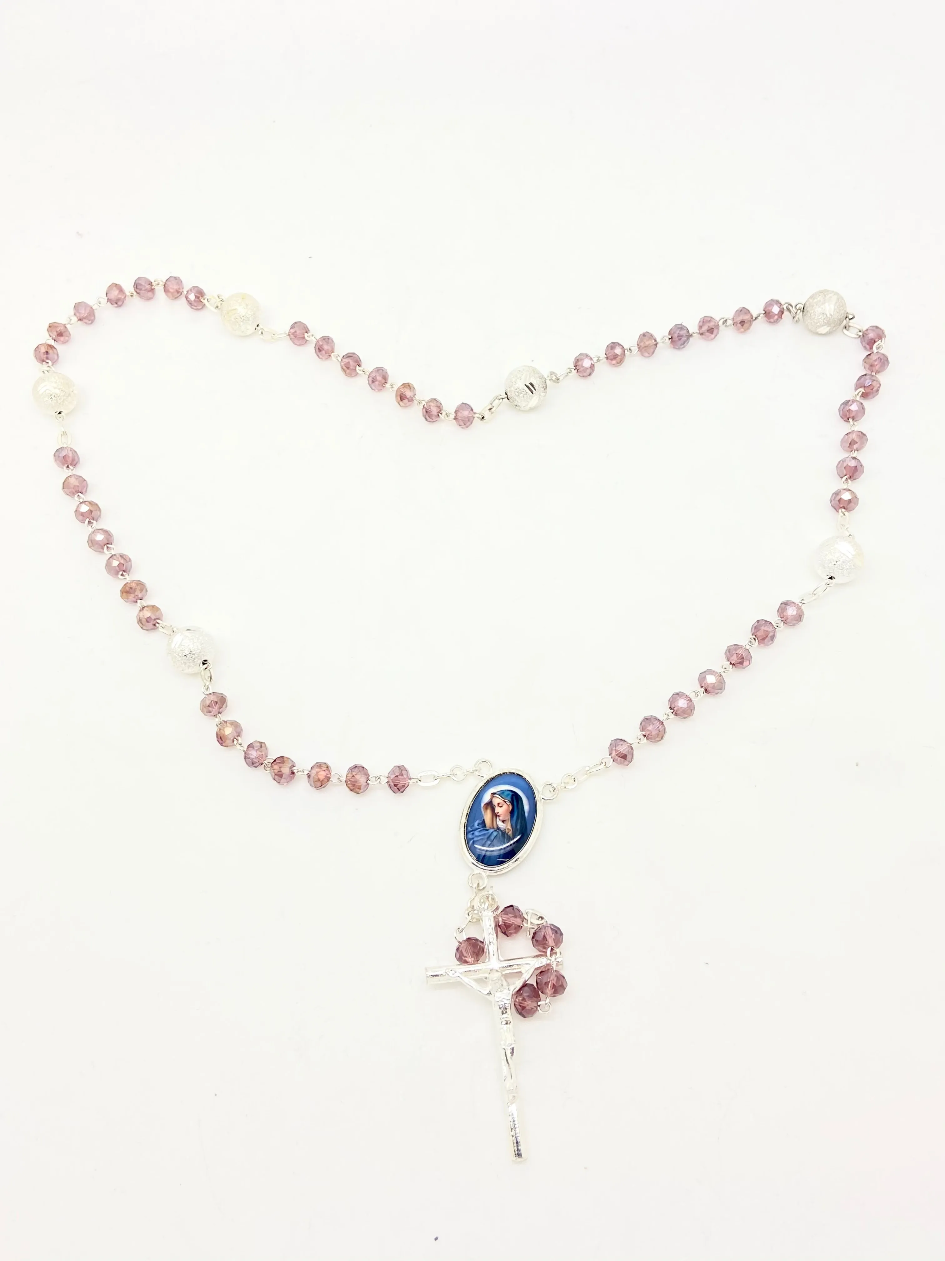 Seven Sorrows Purple Crystal Rosary - Silver