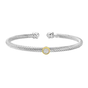 Silver & 18K Twist Round Diamond Cuff Bangle