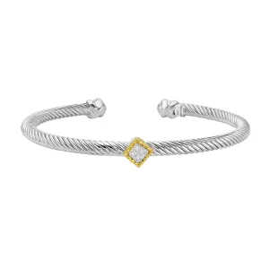Silver & 18K Twist Square Diamond Cuff Bangle