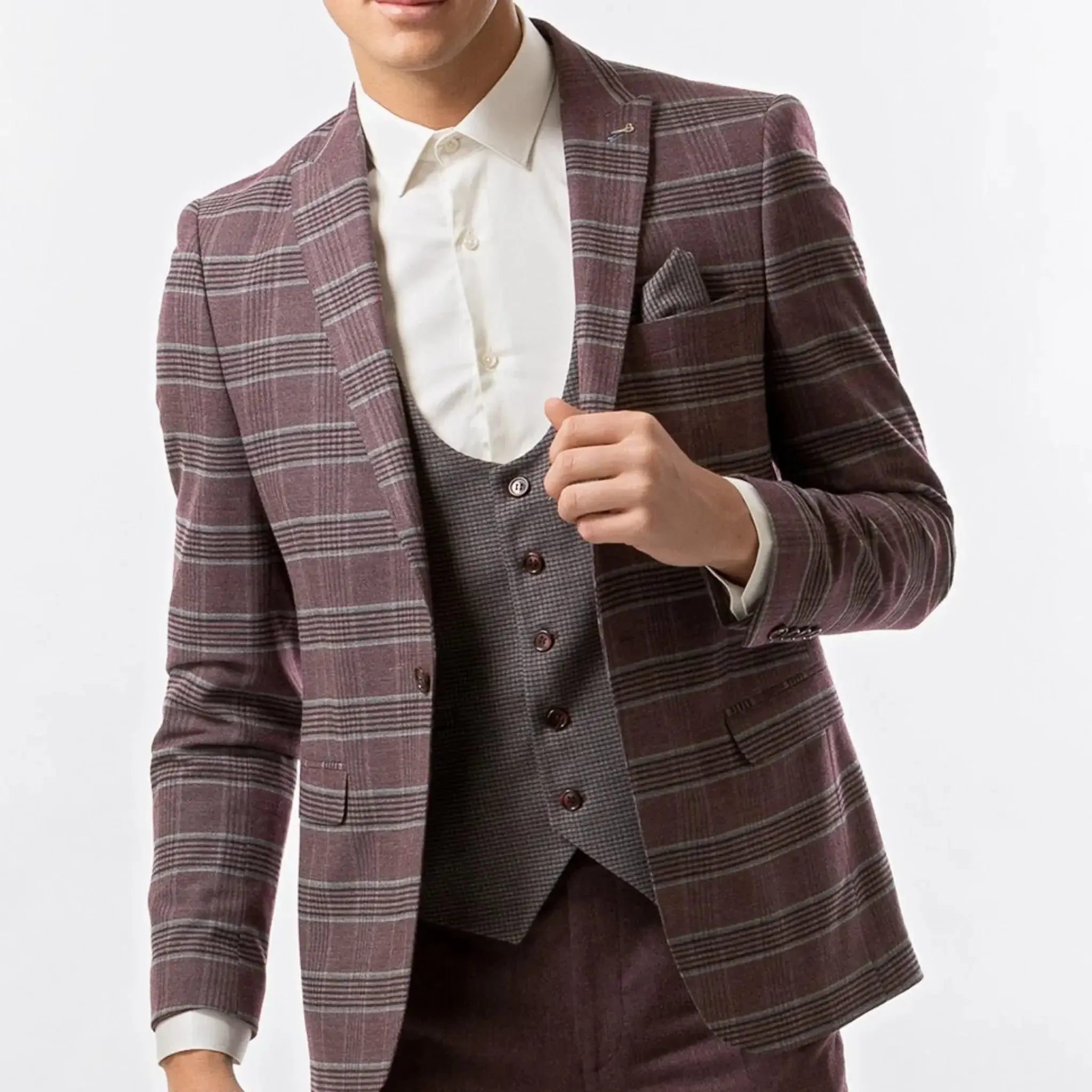 Slim Fit Vest Grey Micro Check