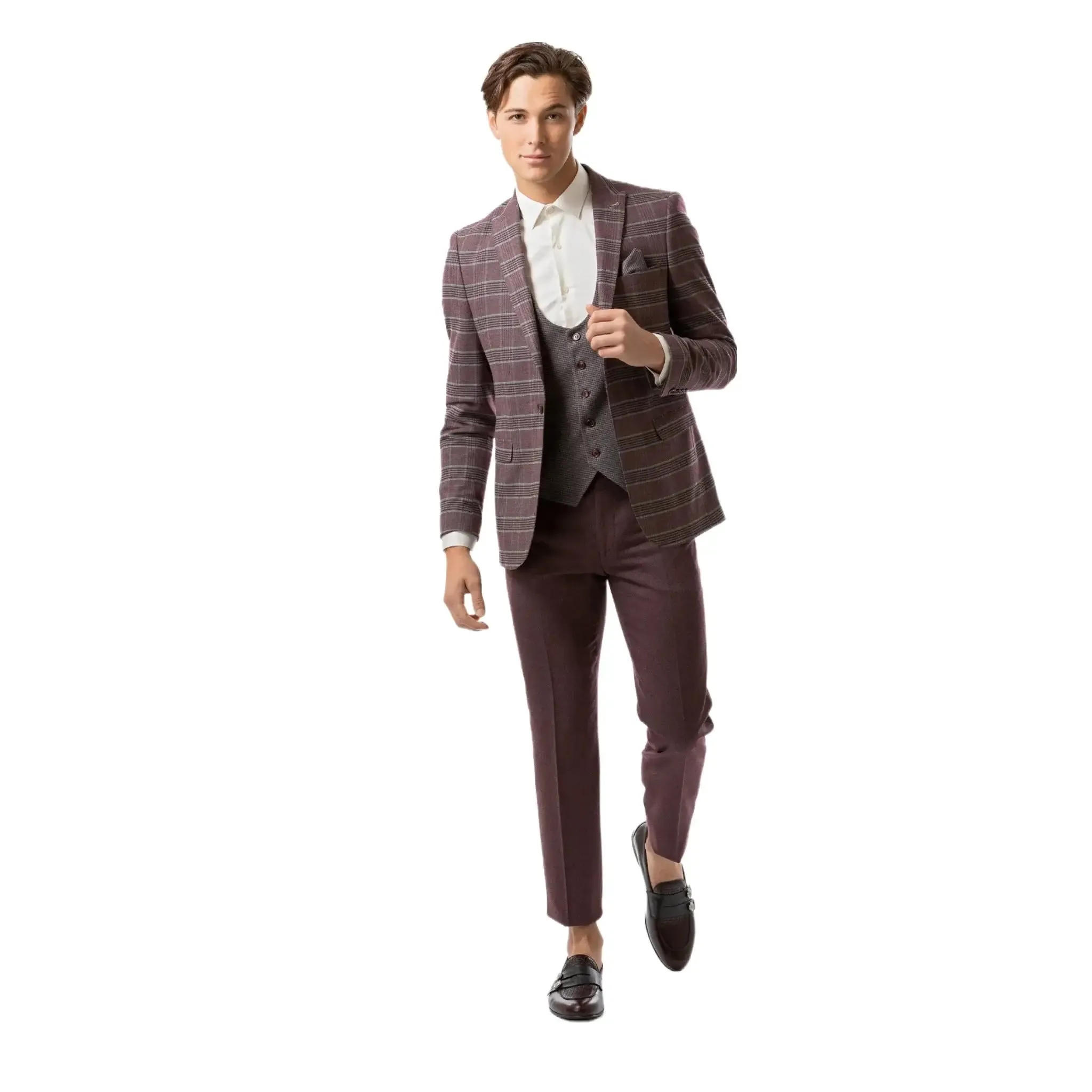 Slim Fit Vest Grey Micro Check