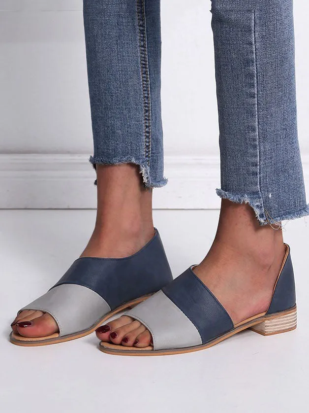 Spring and Summer Fish Mouth Color Matching Mouth Low Square with Large Size Ladies Sandals
