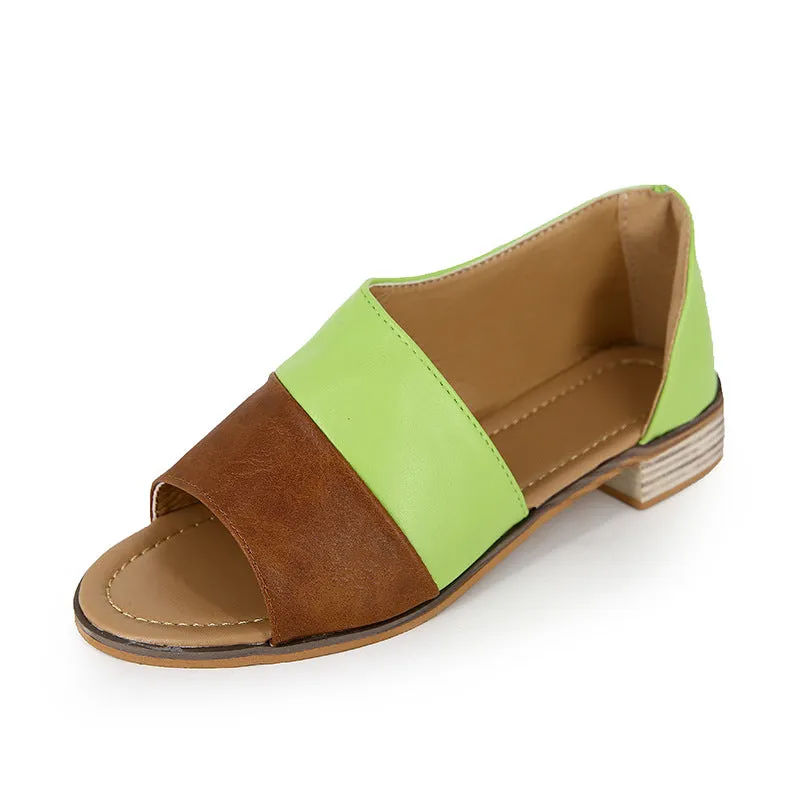 Spring and Summer Fish Mouth Color Matching Mouth Low Square with Large Size Ladies Sandals