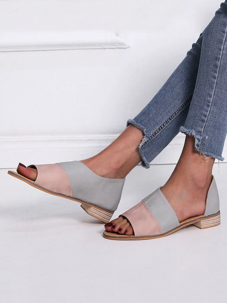 Spring and Summer Fish Mouth Color Matching Mouth Low Square with Large Size Ladies Sandals