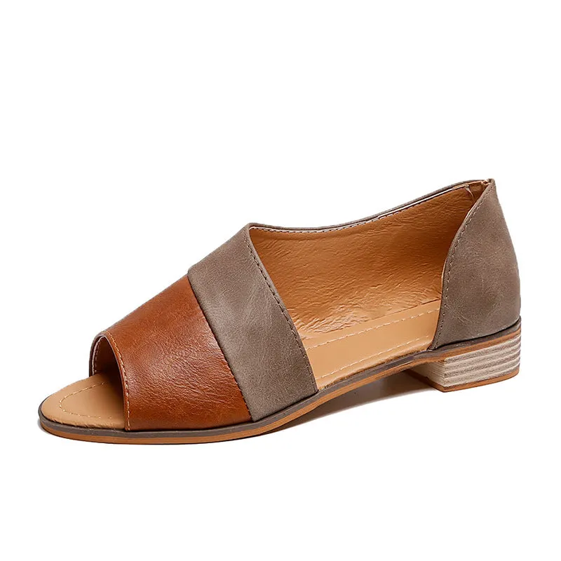 Spring and Summer Fish Mouth Color Matching Mouth Low Square with Large Size Ladies Sandals