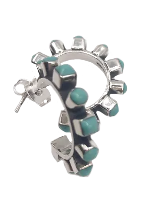 Square   Circle Setting Half-Hoop Post Earrings
