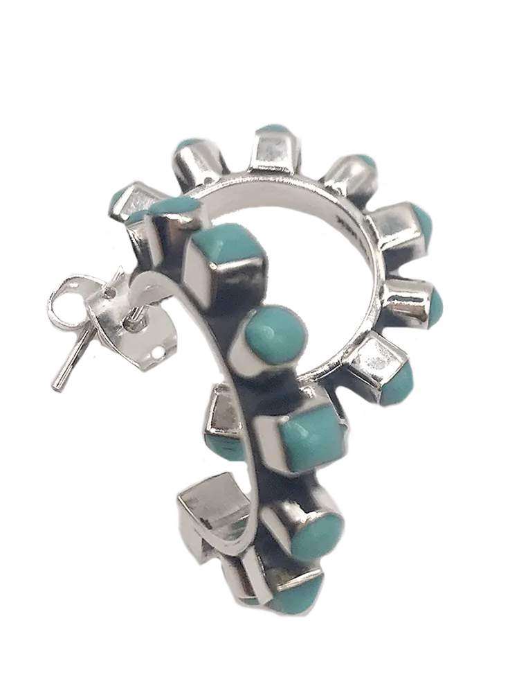Square   Circle Setting Half-Hoop Post Earrings