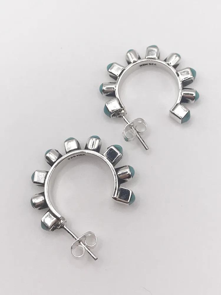 Square   Circle Setting Half-Hoop Post Earrings
