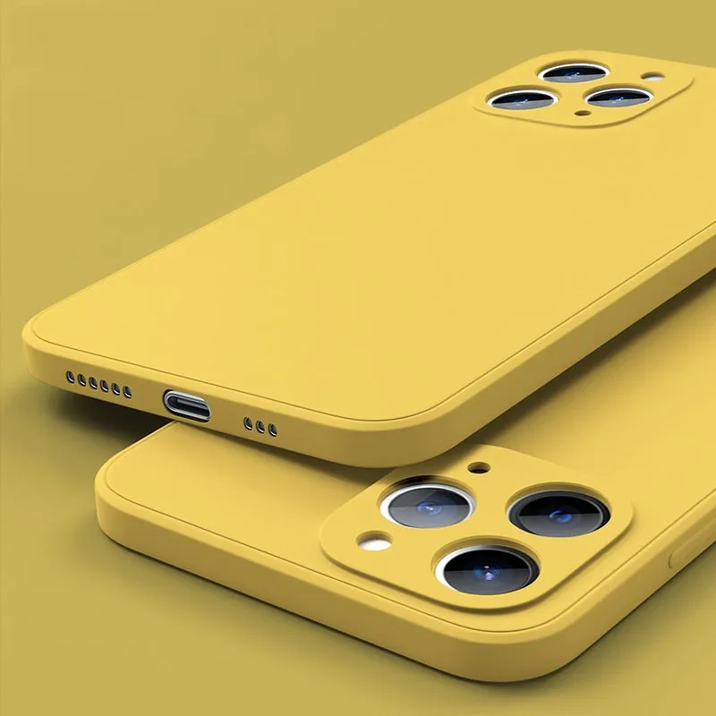 Square Liquid Silicone Case For iPhone With Camera Lens Protection
