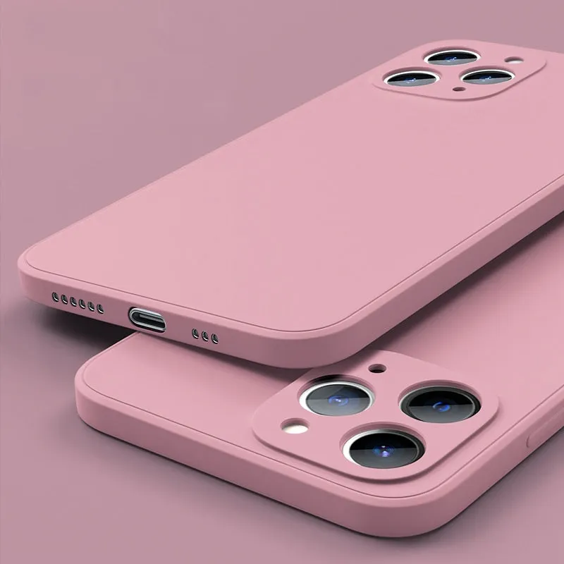 Square Liquid Silicone Case For iPhone With Camera Lens Protection