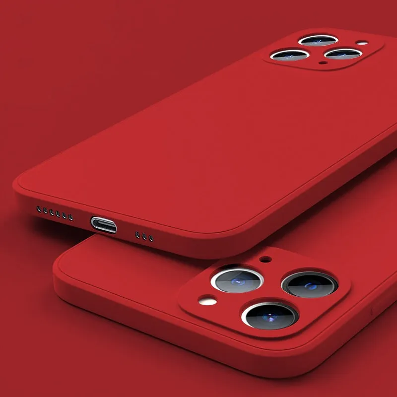 Square Liquid Silicone Case For iPhone With Camera Lens Protection