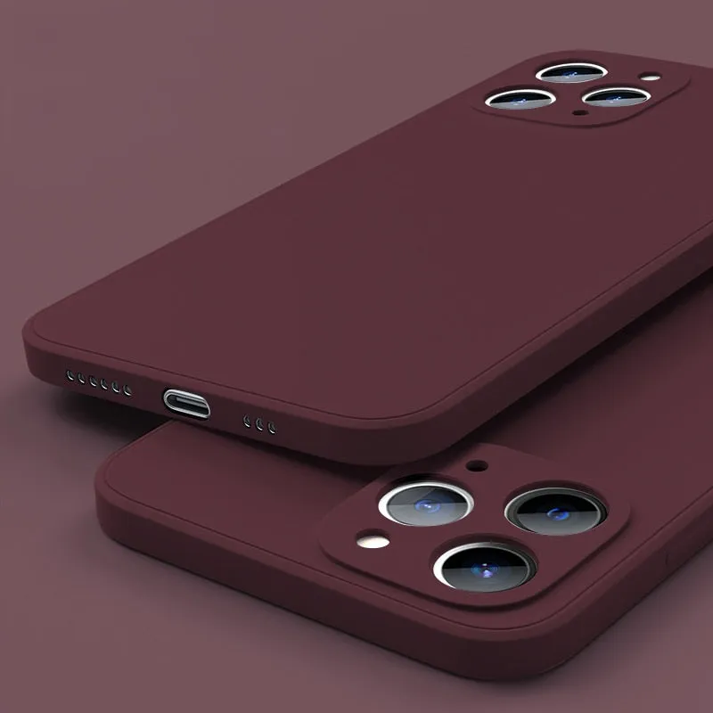 Square Liquid Silicone Case For iPhone With Camera Lens Protection
