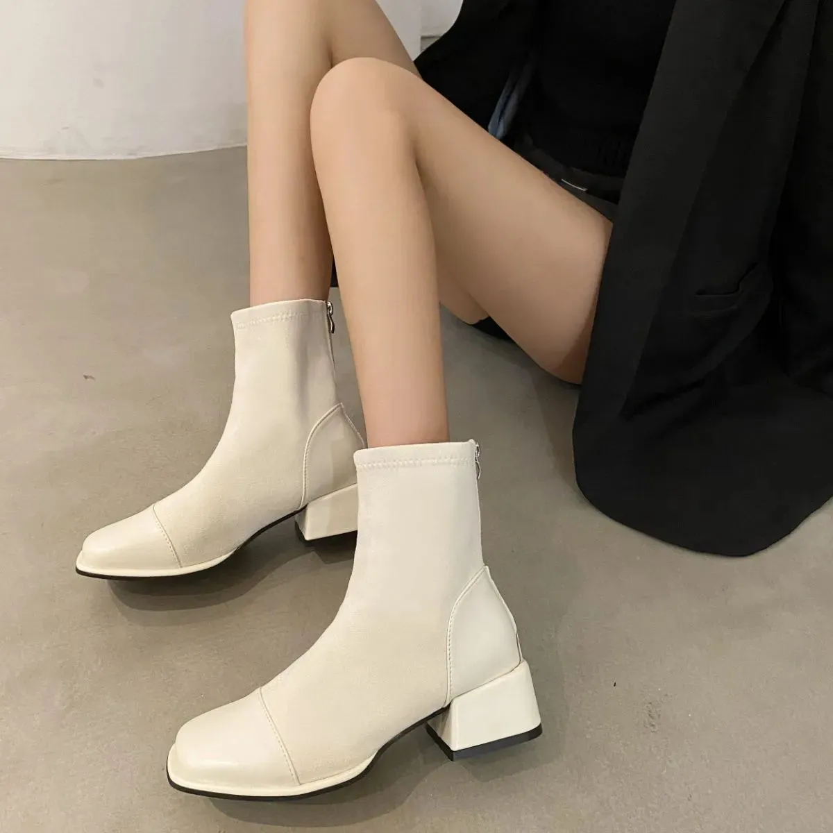 Square Toe Block Heels Boots