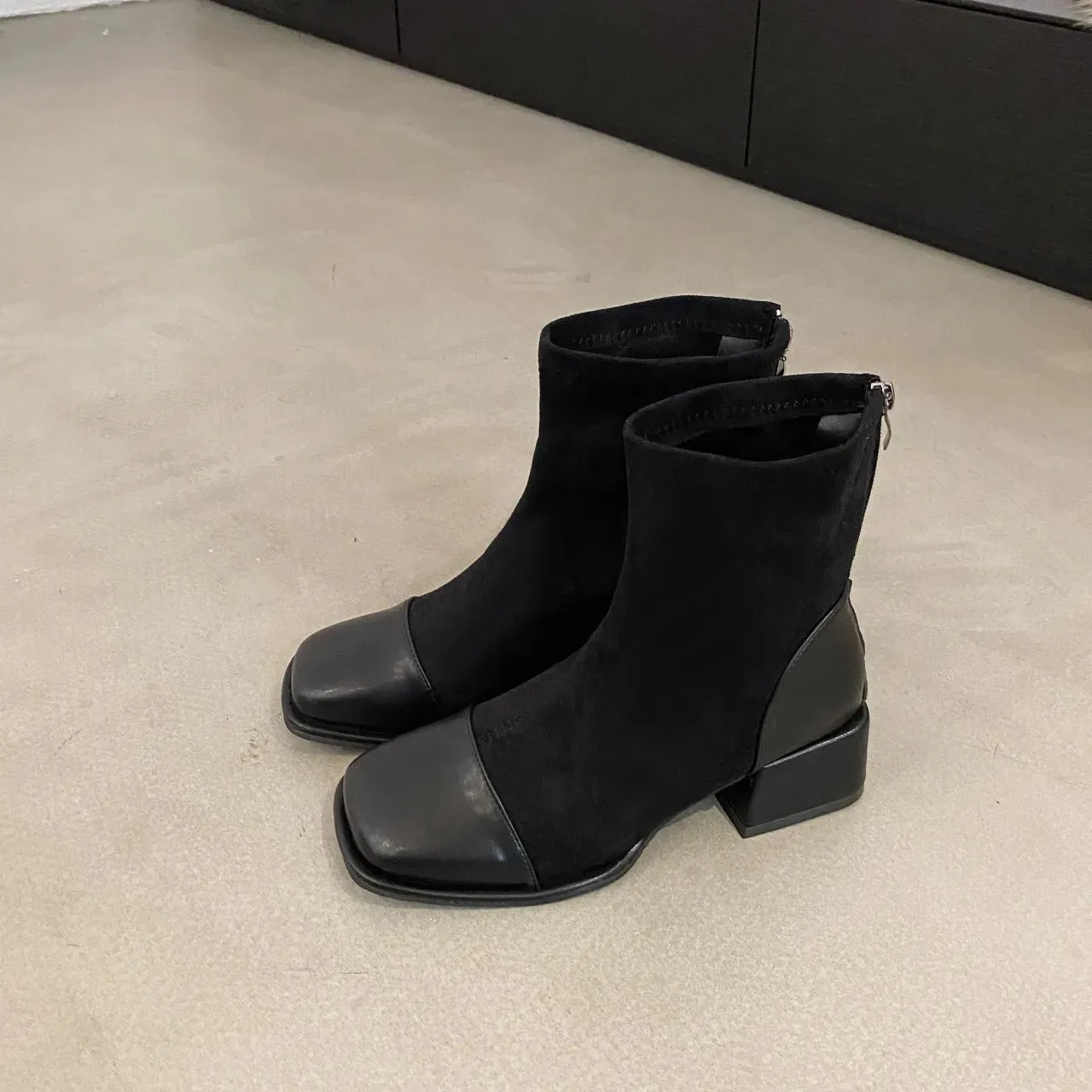 Square Toe Block Heels Boots
