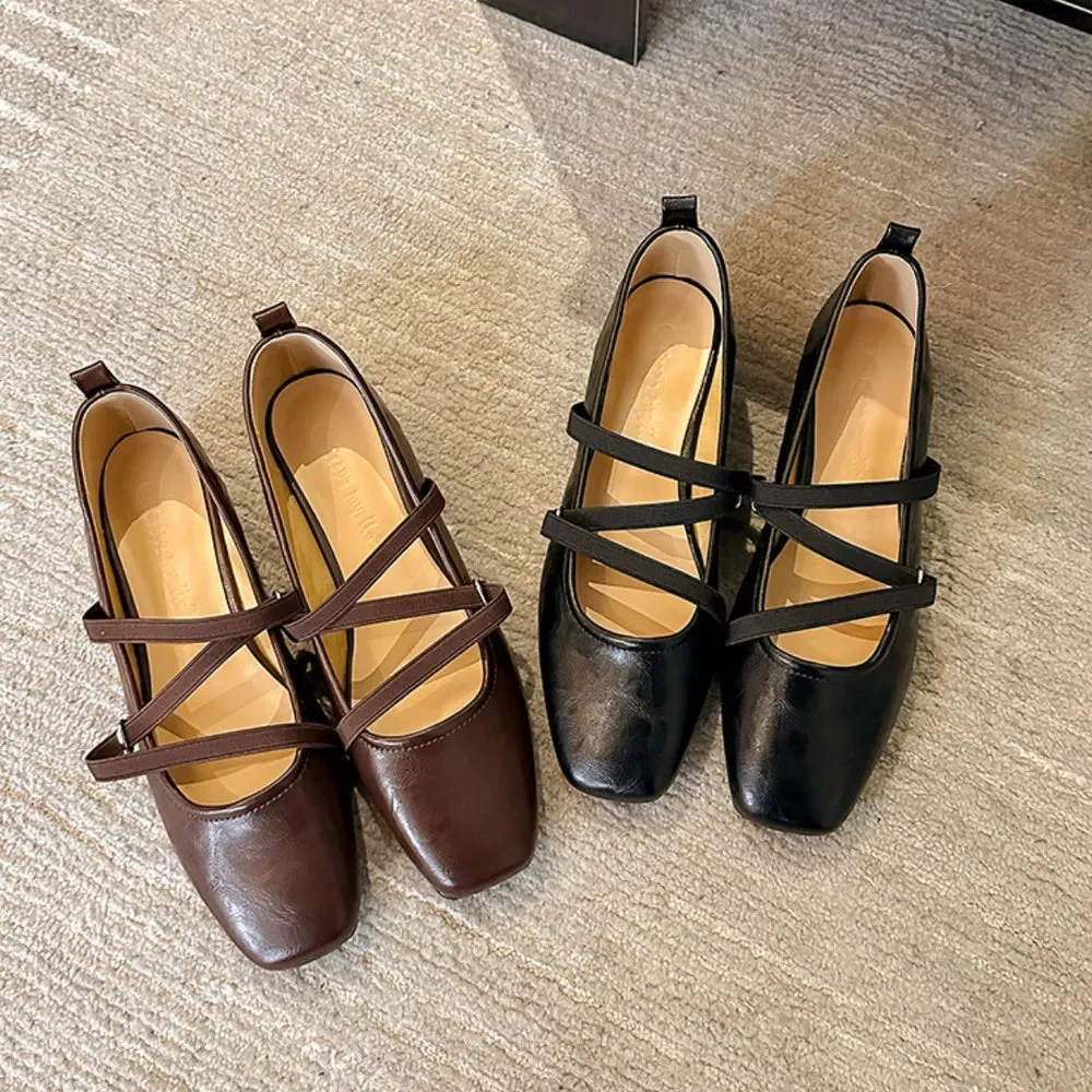 Square Toe Block Heels Loafers & Slip-Ons
