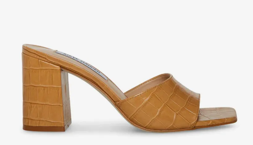Square Toe Crocodile Block Heel