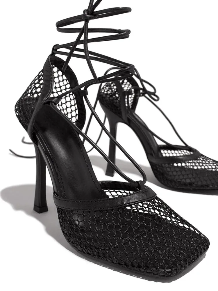 Square Toe Mesh Wrap Sandals