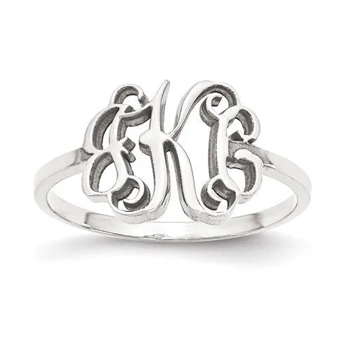 Sterling Silver, 10k or 14k Gold Solid Laser Monogram Ring