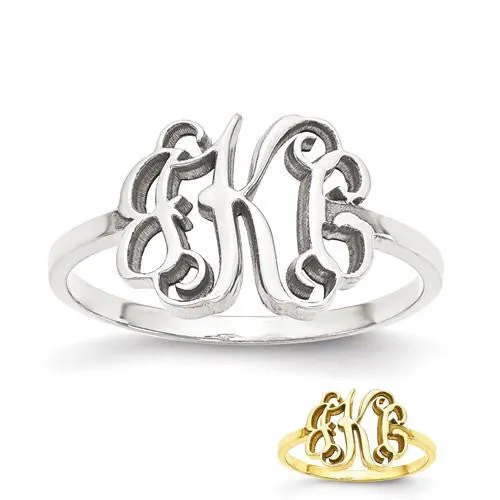 Sterling Silver, 10k or 14k Gold Solid Laser Monogram Ring