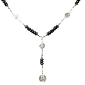 Sterling Silver 7 Sorrows Rosary 6mm Onyx Necklace with 7 Sorrows Medal Set