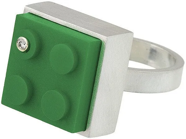 Tall Brick Ring with Diamond