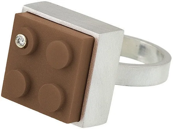 Tall Brick Ring with Diamond