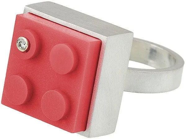 Tall Brick Ring with Diamond