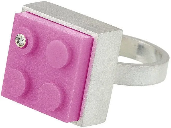 Tall Brick Ring with Diamond