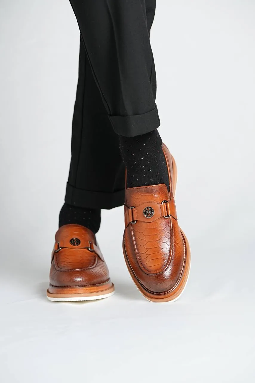 Tan Shaded Buckle Loafers