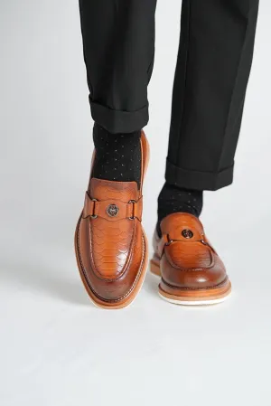 Tan Shaded Buckle Loafers