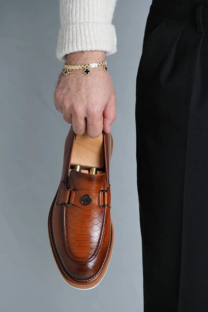 Tan Shaded Buckle Loafers