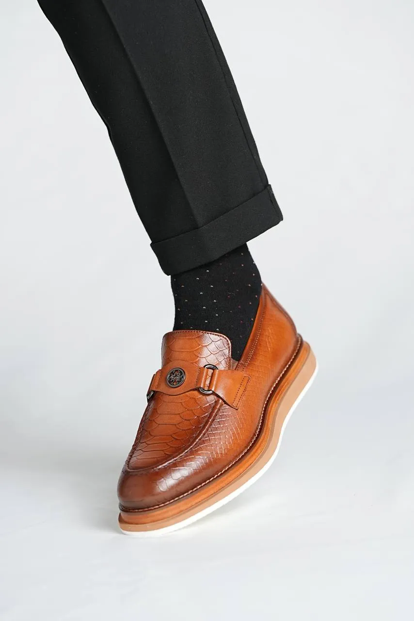 Tan Shaded Buckle Loafers