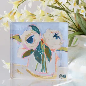 Teal Peony Acrylic Block