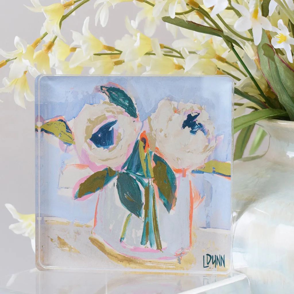 Teal Peony Acrylic Block