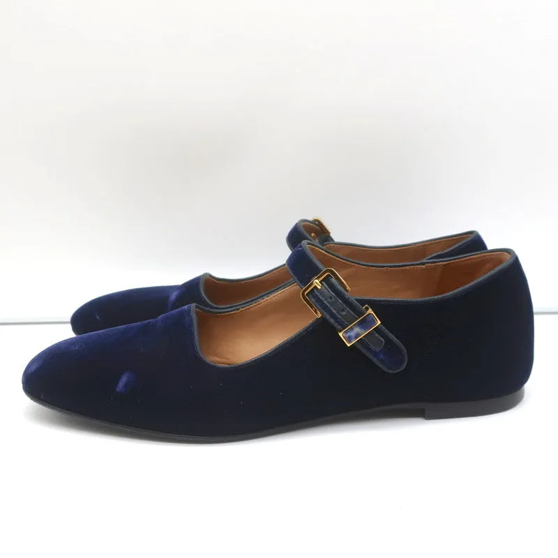 The Row Ava Mary Jane Flats Navy Velvet Size 38.5