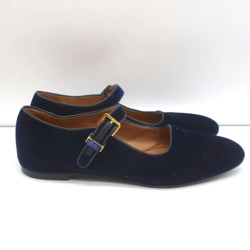 The Row Ava Mary Jane Flats Navy Velvet Size 38.5