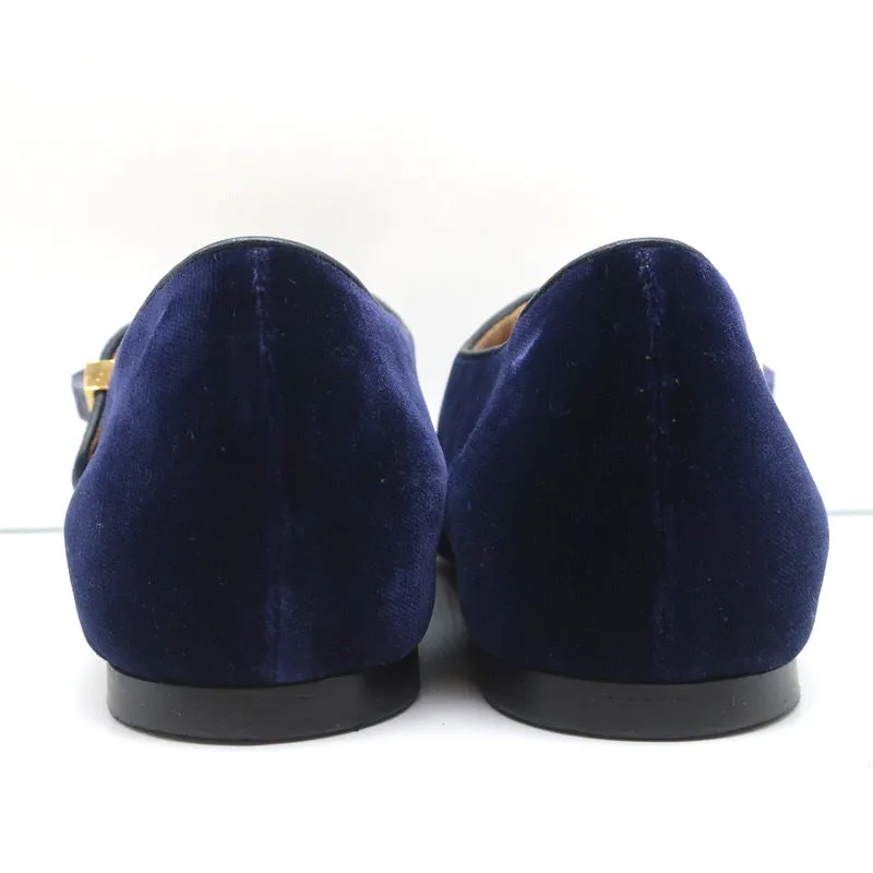 The Row Ava Mary Jane Flats Navy Velvet Size 38.5