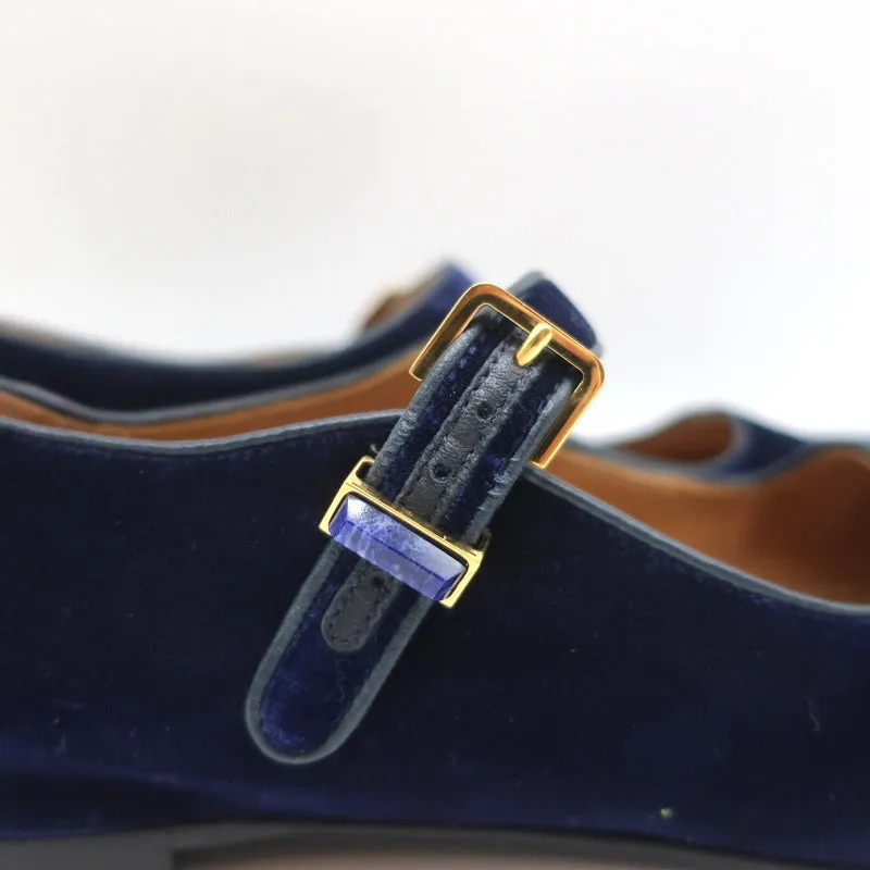 The Row Ava Mary Jane Flats Navy Velvet Size 38.5