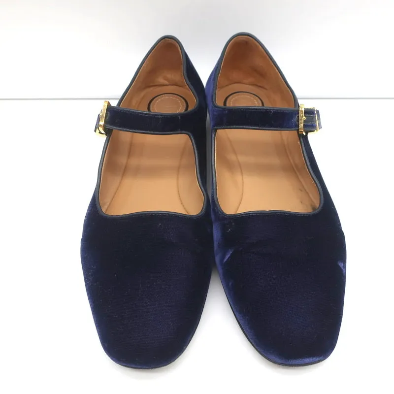The Row Ava Mary Jane Flats Navy Velvet Size 38.5
